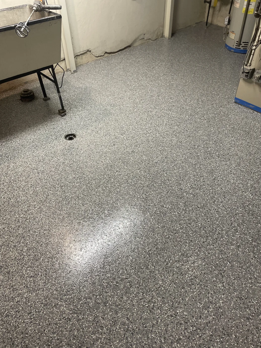 Decorative flake epoxy floor project by 1st Epoxy