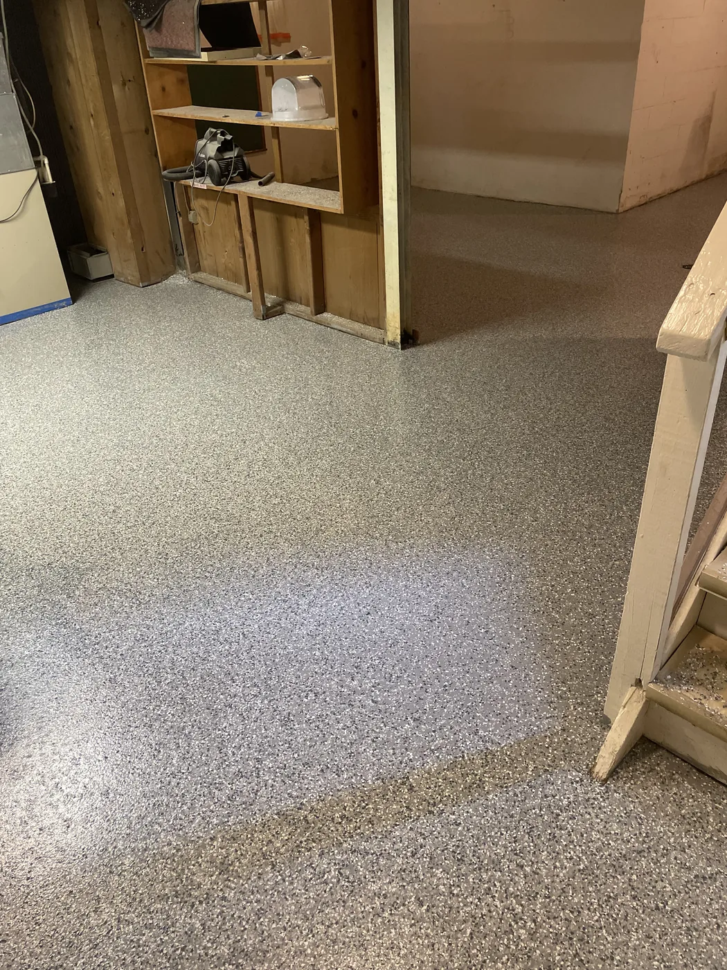 Decorative flake epoxy floor project by 1st Epoxy
