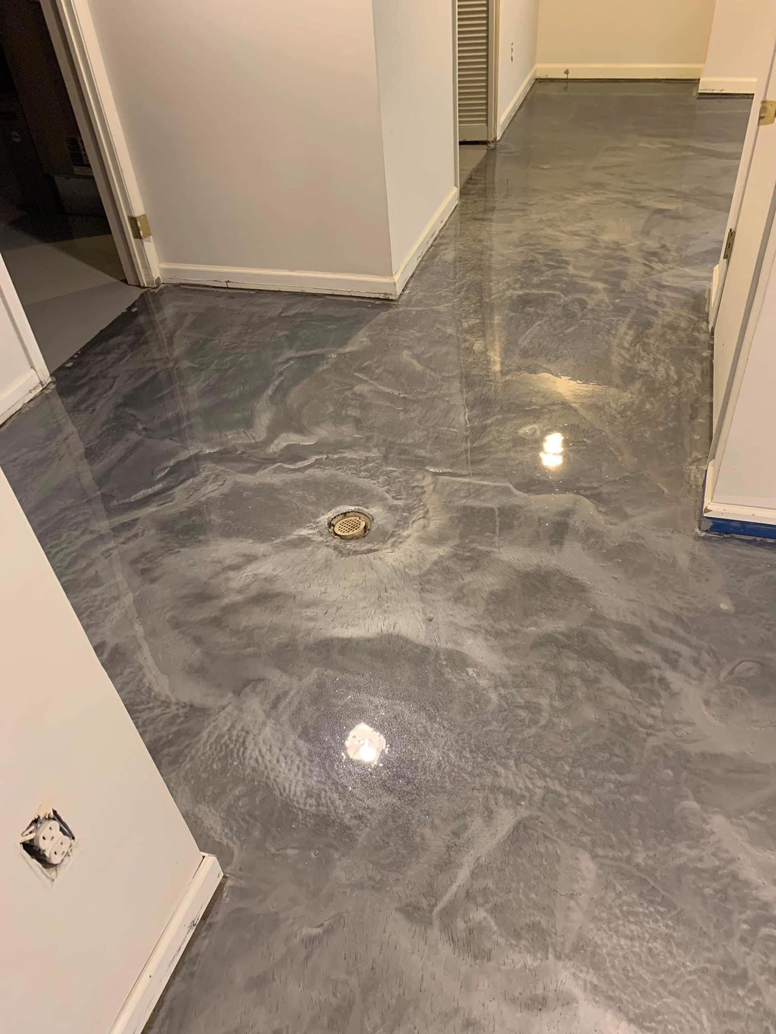 Gray metallic epoxy basement floor